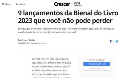 Matéria sobre a Bienal do Livro 2023, com livro de Juliana Ulyssea 