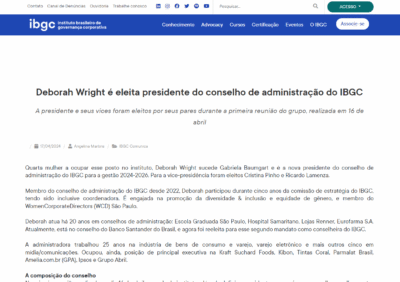 Notícia sobre Deborah Wright do site do IBGC