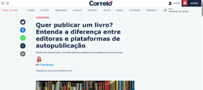 Matéria: Quer publicar um livro? Entenda a diferença entre editoras e plataformas de autopublicação – 06/2026