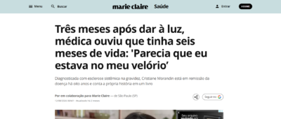 Matéria: Marie Claire – Três meses após dar à luz, médica ouviu que tinha seis meses de vida: ‘Parecia que eu estava no meu velório’ – 08/2026